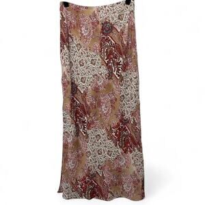 Vintage IZ Byer Skirt Paisley Burgundy Tan Midi Maxi Side Slit Size Medium
